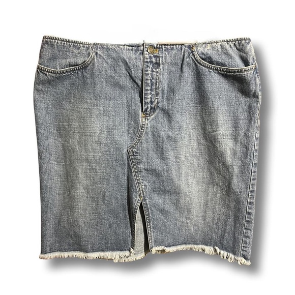 Vintage Y2K Ralph Lauren Denim Jeans Split Frayed Hem Mini Skirt size 12 - Picture 1 of 5